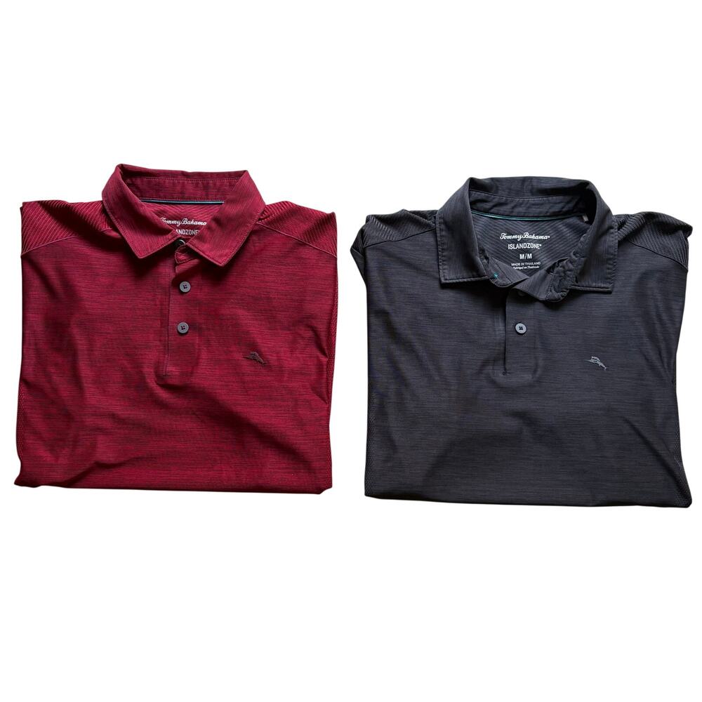 LOT OF 2 Tommy Bahama Island Zone Performance Polo Golf Casual Red Black Medium